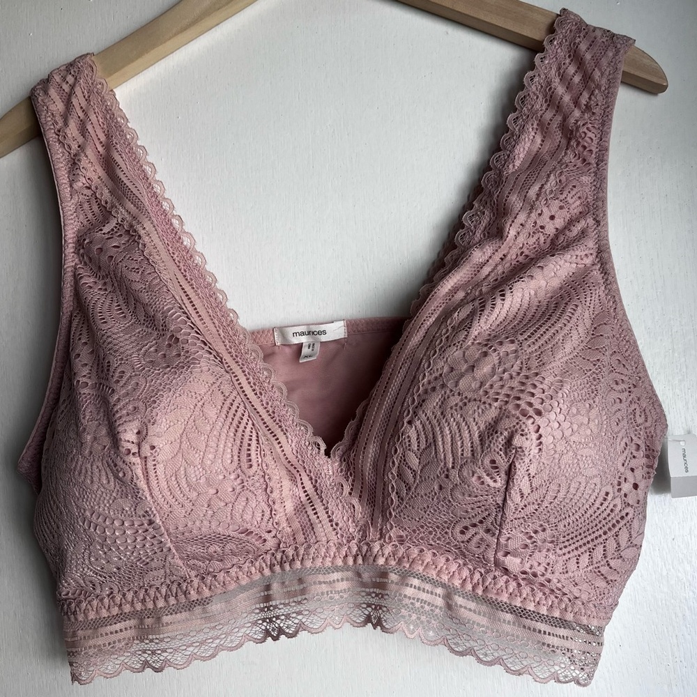 NWT Maurices Blush Pink Lace Bralette, XL